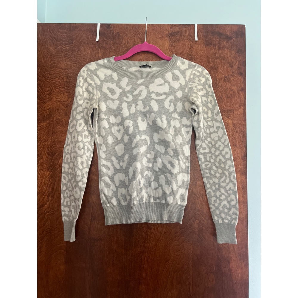 Express Sweater Womens XS Grey Leopard Print Crew Neck Long Sleeve Cotton